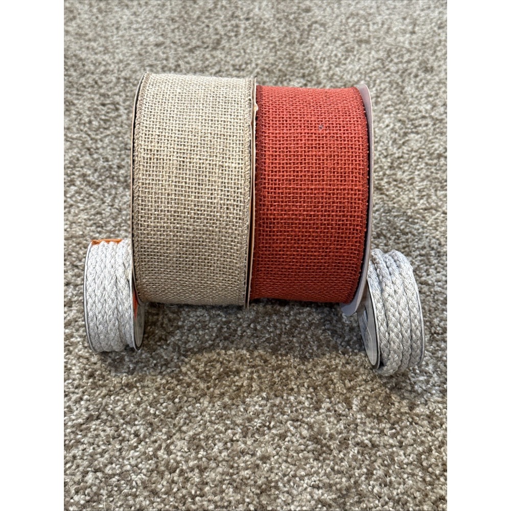 Fall/Autumn Ribbon Lot Of 4 Rolls,2.5"Wide Wired Orange/Tan, Decorative Trim 41"